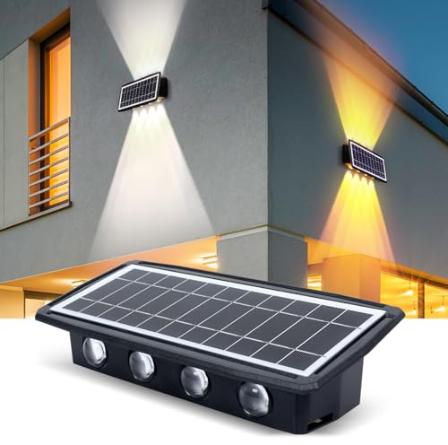 Fohil Solarlampen für Außen, Up an Down Wandlampe Solar, 2400mAh Solar Außenwandleuchten, IP65 wasserdicht 8LED Super Hell Solarlampen Aussen für Garten Hof, Garage, Balkon, Zaun, Veranda Gartendeko