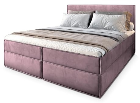 Masseno Boxspringbett PELLIO 180x200 cm Komplett-Set mit Matratze und Topper, Polsterbett mit Zwei Bettkästen -Rosa, Monolith 62