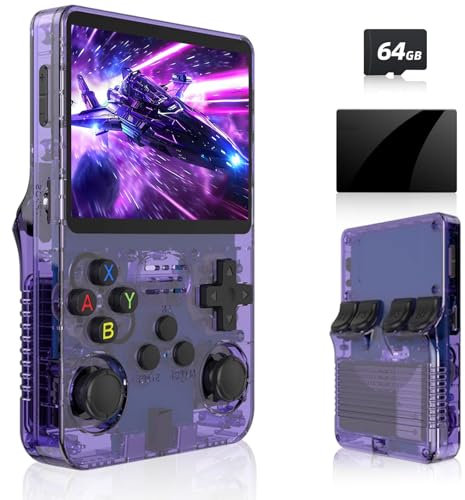 R36s Handheld Game Console, 3.5 Inch Ips Screen Of Retro Handheld Game Console, 15000+ Games Built-In, 64g Portable Handheld Gaming Console, 3800mah Battery (purple)
