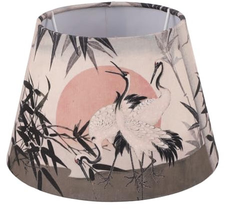 QANYEGN Chinese Style Lamp Shade Cloth, Danding Crane Patterned Fabric Lampshade, E27 E14 Red Crowned Crane Decorative Drum Lamp Shade for Table Floor Lamp Hanging Light