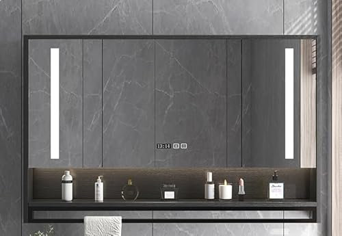 Armoire de Toilette avec Miroir et éclairage LED, Armoire à Pharmacie Murale Intelligente avec Rangement et Affichage de l'heure (B 120 x 75 x 12 cm)