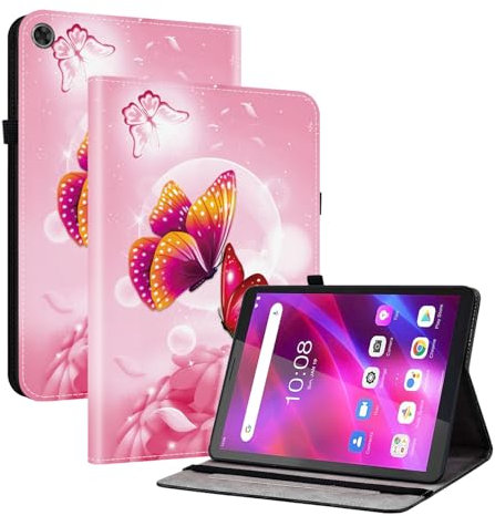 TEDTIKJT Case for Lenovo Tab M7 3.Generation 7 inch 2021 Case Leather Flip Protective Painted Pattern with Card Slot Stand Function Tablet Cover Lenovo Tab M7 3rd Gen,Pink Butterfly