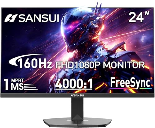 SANSUI - 24 Gaming Monitor, 160Hz FHD 1080P, FreeSync 1ms 4000:1 Contrast, HDMI DP VESA Ports Eye-Care Monitor Support for Gaming Office (HDMI Cable Included
