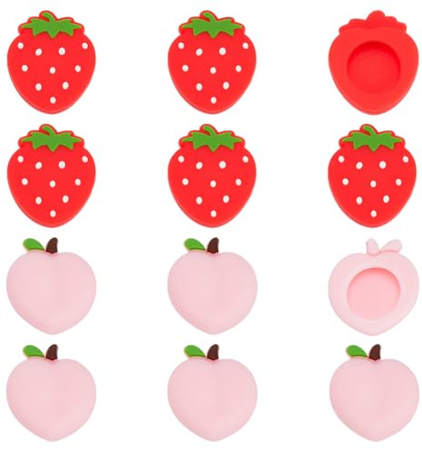 HOBBIESAY Lot de 12 capuchons de poignée analogiques Kawaii en forme de fraise - 2 styles - Pour manette Switch Lite - Rose et rouge