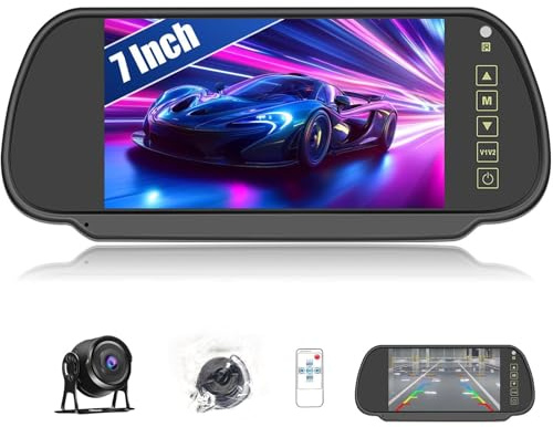 CAMECHO 7'' HD Schermo Tattile Visione Notturna a Colori 1080P Telecamera Posteriore con Monitor, Telecamera Posteriore per Auto con IP66, Grandangolo 105° per Camion/Camper/Furgone 12-24V