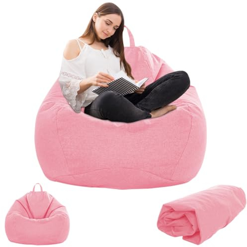 Gohytal Sitzsack für Kinder und Erwachsene, 100 x 120 cm Sitzsack für Erwachsene,Großer Gaming sitzsack XL Bean Bag Chair,nur Bezug Keine Füllung Sitzsackstuhl für Indoor Outdoor Wohnzimmer Deko, Rosa