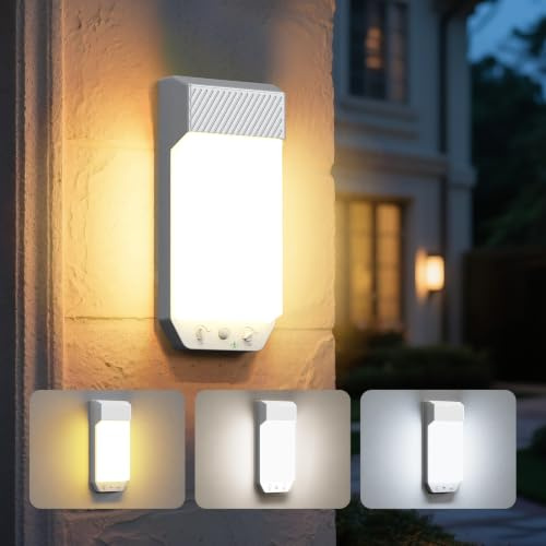 LOTMOS Außenlampe mit Bewegungsmelder, 3 Farben 3000K/4000K/6500K Außenleuchte Wand mit Timer, 16W 1600LM Wandlampe Aussen IP65 Wasserdicht für Terrasse Eingang Flur, Großformat 28 x 12 x 5 CM Silber