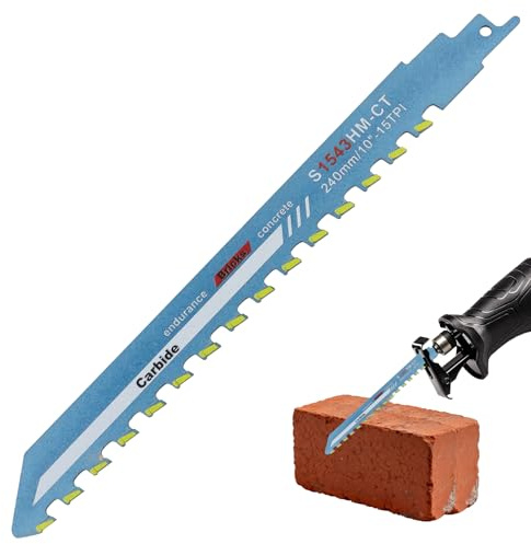 MISIQIMA 1 Lama per Seghetto Alternativo, Lama in Metallo Duro per Seghetto Alternativo per Pietra, Adatta per Calcestruzze Poroso, Legno, Metallo e Mattoni (S1543, 240 mm)