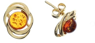 Artisana-Schmuck Ohrringe mit Bernstein, 925 Sterling Silber Vergoldet, Nickelfrei, 1,2 cm x 0,9 cm, mit Geschenkbox