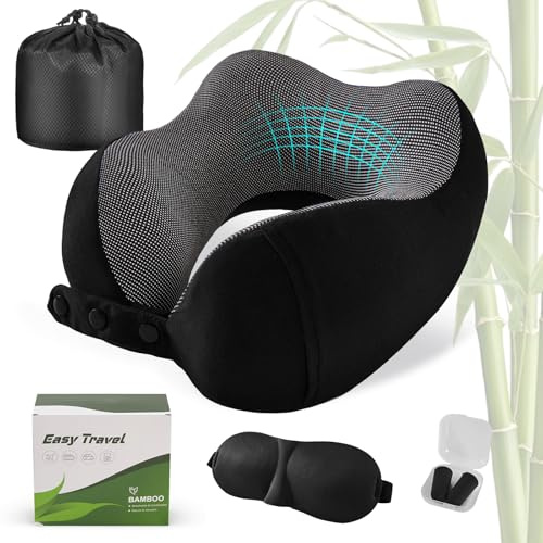 Cirorld Nackenkissen Flugzeug, Nackenhörnchen Erwachsene, Reisekissen Memory Foam, Verstellbares Kompaktes Nackenkissen Reise, Ergonomisches Weich Atmungsaktiv mit Ohrstöpseln, Augenmaske,Tragetasche
