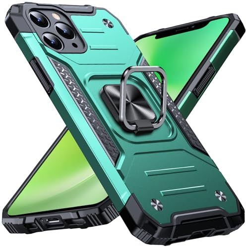 Anqrp Heavy Duty Case for iPhone 11 Pro Case with Enhanced Ring Holder Grip Stand, Military Grade Shockproof Rugged Drop Protective Silicone Hard iPhone 11 Pro Phone Case Cover, Dark Green