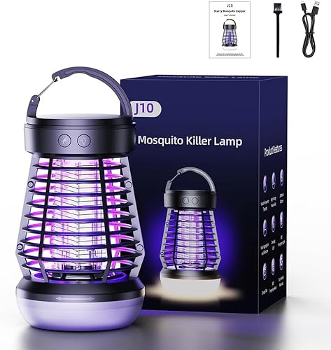 Insektenvernichter Elektrisch, 2 In 1 Mückenlampe Akku, Mückenfalle Elektrisch, Fliegenfalle Elektrisch USB, 360° UV Mückenvernichter Lampe Für Küche Innen Außen Camping (Wiederaufladbar, schwarz)