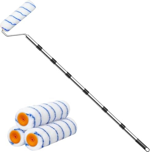 Farbroller Wandfarbe, Farbroller, Malerrolle, 3 Stücke Farbwalze 23 cm, Verdickter Stab, 17-83 inch Alulegierung Teleskopstab, Wandpinsel für Wände, Decke und Holz, Farbroller-Verlängerungsstange