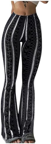 Women's High Waist Flared Pants Fashion Geometric Print Wide Leg Trousers Loose Comfy Elastic No See Through Tummy Control Regular Fit Booty Yoga Pants for Outdoor Workout Office