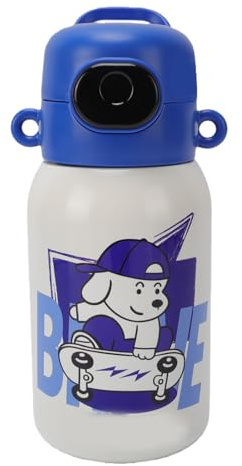 Fockety Garrafa de água infantil, garrafa térmica de aço inoxidável 316 de 550 ml, térmica a vácuo com tampa com canudo e desbloqueio por impressão digital para meninos