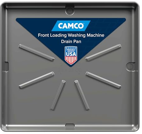 Camco Low Profile Washing Machine Drain Pan with PVC Fitting, 29 inch x 33 inch ID and 31 inch x 35 inch OD - Protects Your Floors from Washing Machine Leaks - Easy to Use - Pewter - 20788
