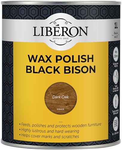 Libéron Wax Polish Black Bison Paste for Wood, Dark Oak, 1L | With added carnauba wax, Feeds, polishes & protects, Covers marks & scratches, Hard-wearing & lustrous finish