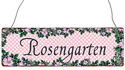 Interluxe Türschild Holzschild ROSENGARTEN Frühling Dekoschild Geschenk Shabby