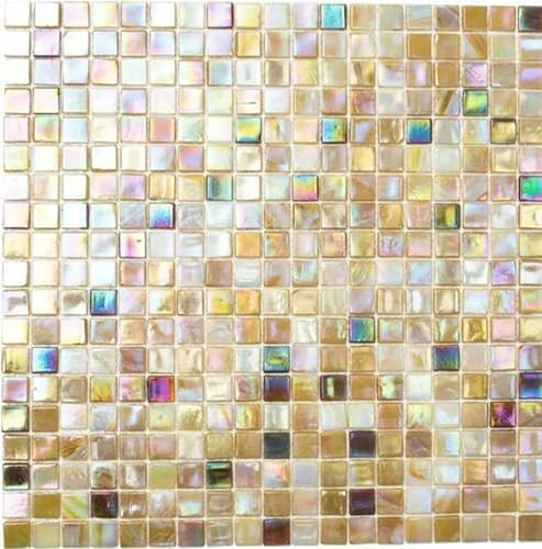 Mosaik Quadrat mix sandfarbend Glas irisierend Perlmut oriental Fliesenspiegel, Mosaikstein Format: 15x15x4 mm, Bogengröße: 317x317 mm, 10 Bögen