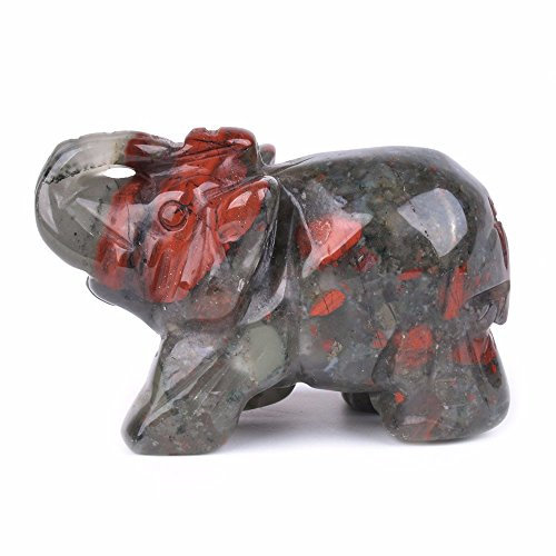 Justinstones Natürlicher afrikanischer Blutstein Edelstein Elefant Heilende Wächterstatue Figur Basteln 5,1 cm