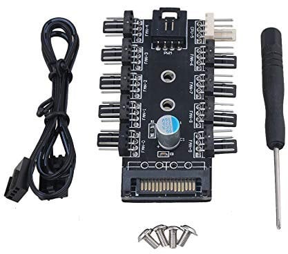 BQLZR 12V PWM DC Fan Controller Hub Chassis CPU Cooling Fan SATA Input 10 Port with PWM Cable for Motherboard 3Pin/4Pin Fan