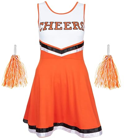 REDSTAR FANCY DRESS Cheerleaderkostüm Damen mit Pompoms – High School Outfit für Erwachsene – Perfektes Damen Kostüm für Karneval, Mottoparty oder Halloween – Verkleidung Cheerleader Style