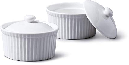 WM Bartleet & Sons 1750 TSET35 Set of 2 Traditional Porcelain Ramekins 7.5cm Diameter with lids – White