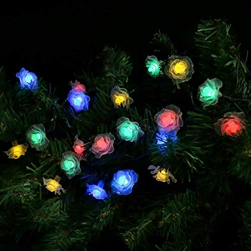 KEEDA Solar Lichterketten, 20 LED Rose Blume Lichterkette Wasserdichte dekorative Beleuchtung für Außen Patio Garten Hochzeit Weihnachten Party (Mehrfarbig)