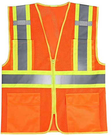 SULWZM Warnweste, reflektierend, mit Reißverschluss und Taschen, Orange, Größe XXL