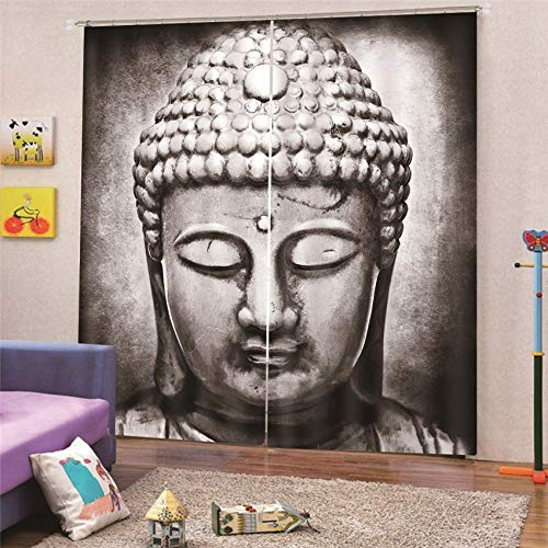 BSZHCT Verdunkelungsvorhang 3D Druck - Retro Buddha-Statue 220X215CM 100% Polyester Schallschutz Vorhang für Kinderzimmer Fensterdekoration Home Decoration