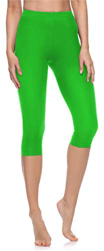 Merry Style Damen Leggings 3/4 aus Baumwolle mit Stretch – Leichte Capri Leggings Damen aus atmungsaktiver, elastischer Baumwolle, ideal für Yoga Sport Freizeit Reisen MS10-199 (Grün,L)