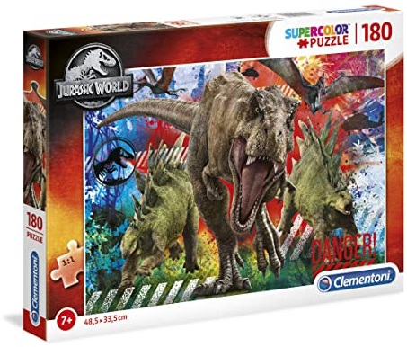 Clementoni 29106 Supercolor Jurassic World – Puzzle 180 Teile ab 7 Jahren, buntes Kinderpuzzle mit besonderer Leuchtkraft & Farbintensität, Geschicklichkeitsspiel für Kinder