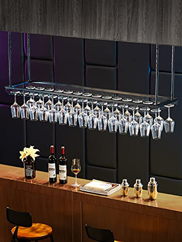 MCKEYEN Portabicchieri da Vino Champagne Portabicchieri da Appendere Scaffale Porta Calici Decorazione da Soffitto Scaffale per Bar Cucina Armadio, Ferro, Nero, 150cm