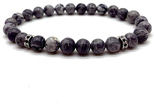 WQZYY&ASDCD Armband Armkette Damen Trendy Säule Grau Schwarz Stein Perle Armband Männer Stein Handgemachte Strand Männer Armband Schmuck Geschenk-4
