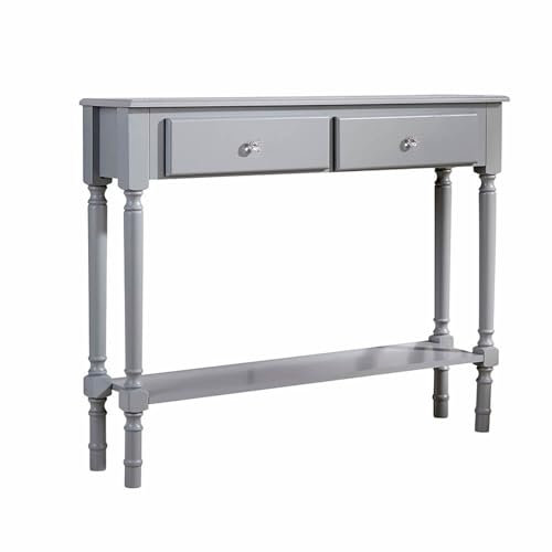 Home Source Hallway Console Table, Side Desk Slim Table with Under-Shelf Storage, Wooden Furniture, 2 Drawer, Grey