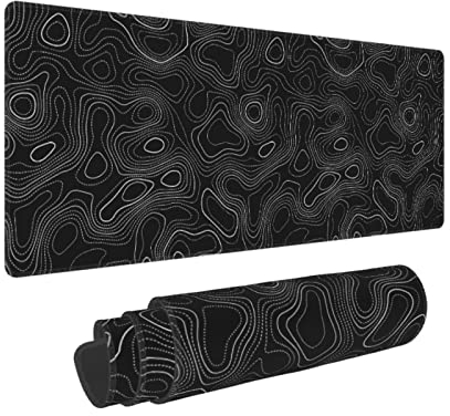 UYEUGV Topographic Mouse Pad Gaming Large XL Long Extend Black and White Mousepad Big Full Keyboard Desk Mat for Computer Laptop Office Non-Slip Rubber Stitched Edges 31.5×11.8 Inch, One Size