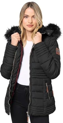 Navahoo warme Damen Winter Jacke Steppjacke mit Teddyfell B900 [B900-Umay-Pri.-Schwarz-Gr.M]