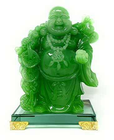 HOULU 20,3 cm lachende Buddha-Statue für Heimdekoration, grüne glückliche Buddha-Figur, Indoor-Buddha-Dekoration für Glück
