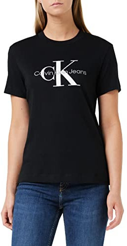 Calvin Klein Jeans Mujer Camiseta Manga Corta Core Monologo Cuello Redondo, Negro (CK Black), S