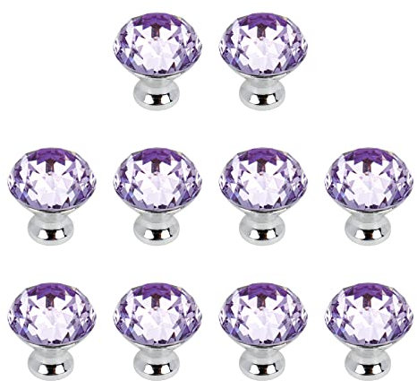 Faotup Gem Cabinet Drawer Handle Knobs,Crystal Glass Diamond Door Handle Knobs,Purple,10PCS