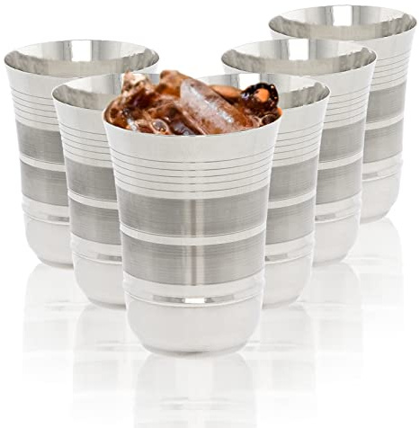Stainless Steel Cups Drinking Glasses Set of 6 Metal Reusable Tumbler Unbreakable Shatterproof Cocktail Wine Beer Water Juice Iced Coffee Party Travel Camping Outdoor (Striped Flower - 320ml)