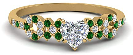CustomizedGifts Wunderschöner Diamantring im XO Design gelb vergoldet Erstellt smaragd Herz Seitenstein Verlobungsringe Zinkeneinstellung Größe 47 einfache Geschenke