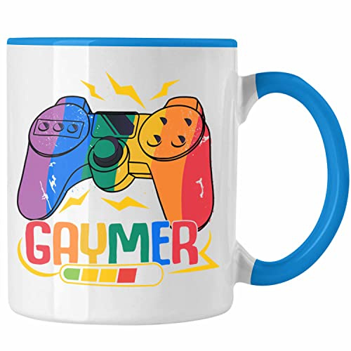 Trendation - LGBT Tasse Geschenk für Schwule Lesben Transgender Gaymer Regenbogen Lustige Grafik Regenbogen (Blau)
