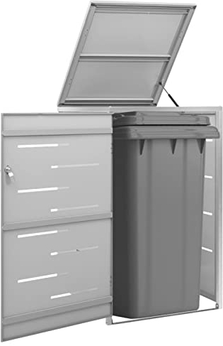 Festnight Mülltonnenbox 1er Mülltonnenbox Edelstahl für 1 Tonne Abschließbare Mülltonnen Mülltonnenbox Metall Mülltonnen Boxen Mülltonnenverkleidung Gartenschrank 69x77,5x115 cm