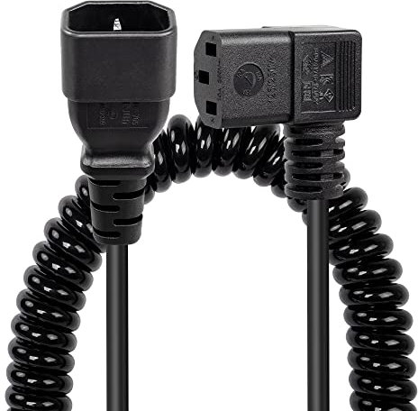 RIIEYOCA Heavy Duty Power Extension Cord,90 Degree Left Angle IEC 320 C13 Female to IEC 320 C14 Male Coiled Cable 10A for Computer LED HDTV Monitor and Scanner(2.3ft-5.9ft)