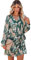 HEYPORK Damen Frühling Sommer Rock Bequem Lässig Kleider Mode Frauen Röcke Mode Gedruckt Lange Ärmel V-Ausschnitt Resort Style Casual Dress(Grün, XL)