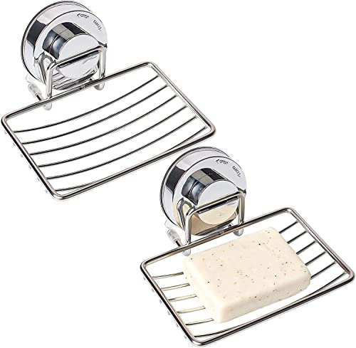 Yiter Soap Dish, 2 Packs Wall Mounted Soap Holder with Suction Cup for Bathroom, Washroom, Kitchen, Stainless Steel Shower Soap Dish for Sponge, Soap