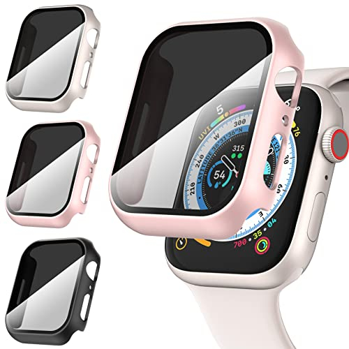 Diruite 3-Stück Hülle für Apple Watch Series 6/5/4/SE 2/SE 44mm Schutzhülle Anti Spy,Hard PC Rundum Ultradünne Schutz Case für Apple Watch 44mm Privatsphäre Glas Displayschutz