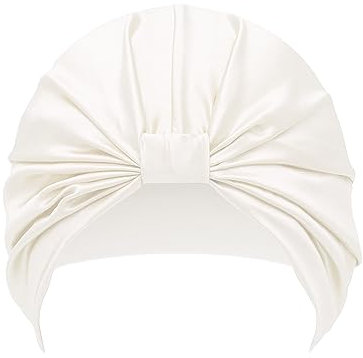 townssilk 100% Mulberry Silk Women's Night Hat, 16 Momme Sleep Cap, Silk Shower Cap, Good for Hair, Protects Hair, Silk Night Hat, Popular, Natural White