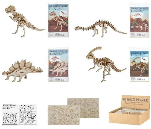 wunderschönes 4er Set Holz Puzzle 3 D Motiv Dinos